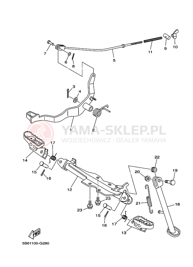 Schemat "Stopka postojowa i podnóżki" do Yamaha TT-R110E