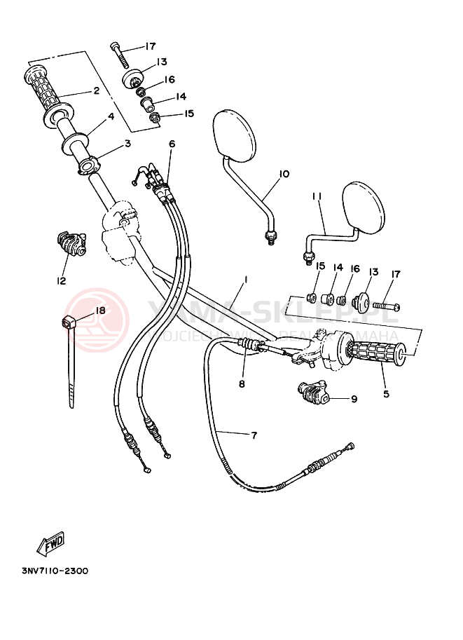 Schemat "Kierownica i osprzęt" do Yamaha XT350