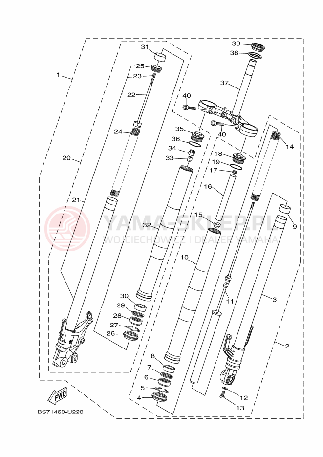 Schemat "Amortyzatory przód" do Yamaha R3