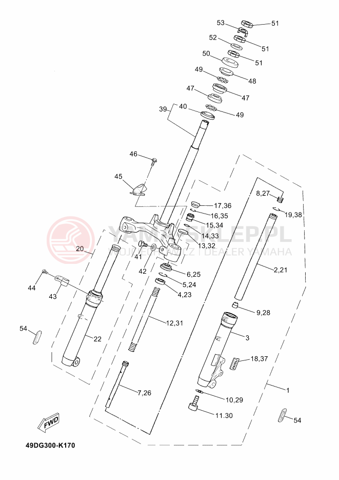 Schemat "Amortyzatory przód" do Yamaha JOG RR