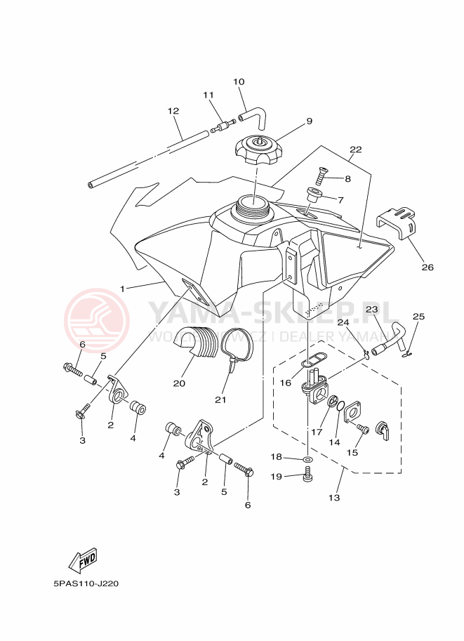 Schemat "zbiornik paliwa" do Yamaha YZ85LW