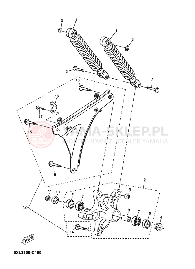 Schemat "wahacz, zawieszenie tył" do Yamaha MAJESTY 125
