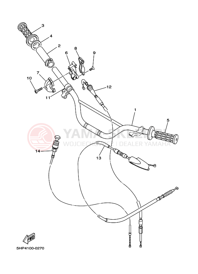 Schemat "Kierownica i osprzęt" do Yamaha TT-R125LW