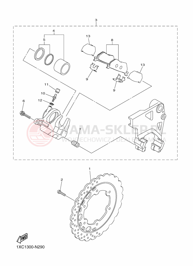 Schemat "Zacisk hamulcowy tylny" do Yamaha XVS950 ABS