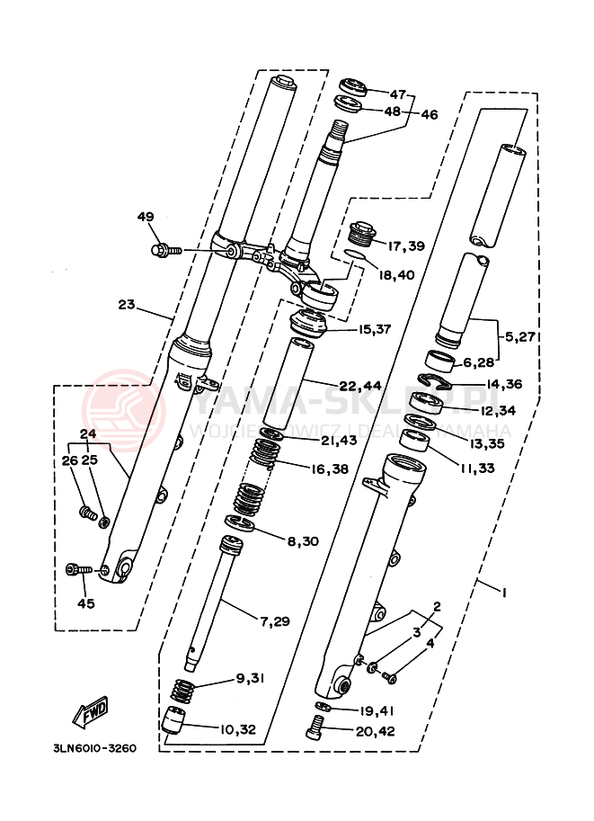 Schemat "Amortyzatory przód" do Yamaha FZR250R