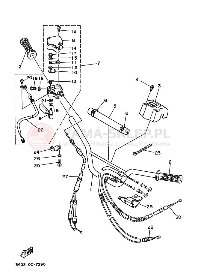 Schemat "Kierownica i osprzęt" do Yamaha YFZ350