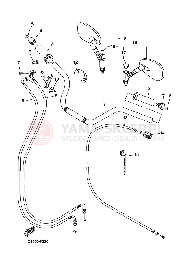 Schemat "Kierownica i osprzęt" do Yamaha XVS1300A