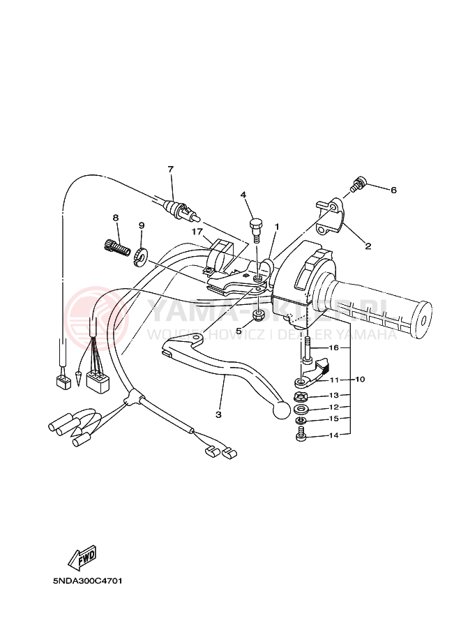Schemat "Kierownica i osprzęt" do Yamaha KODIAK 4WD