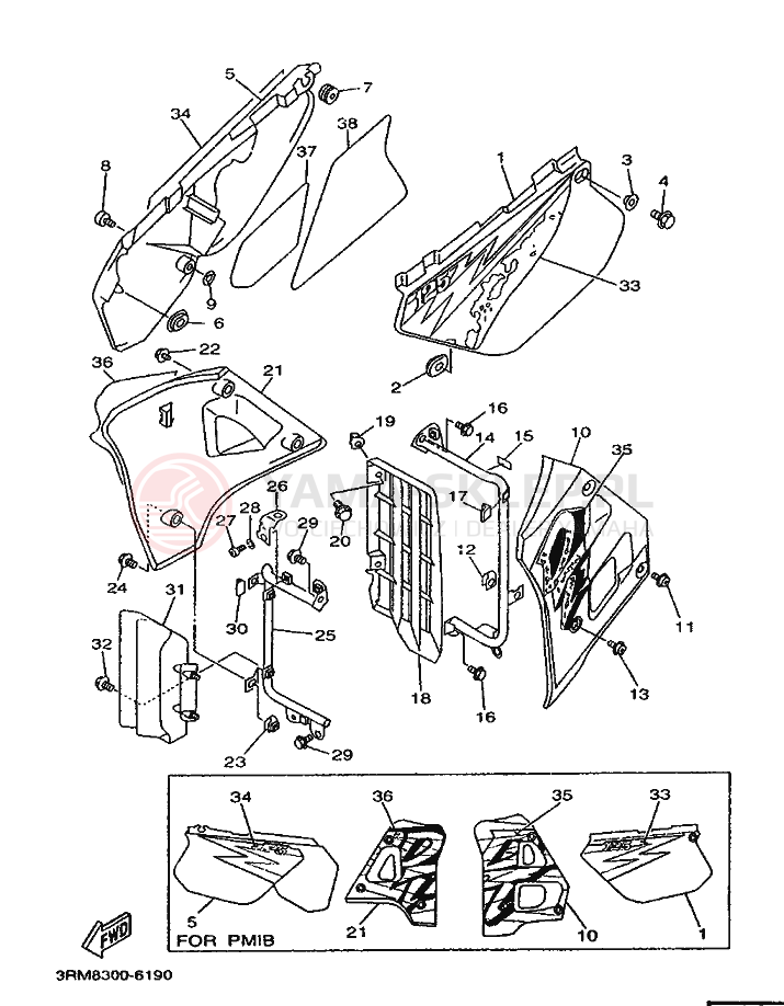 Schemat "Pokrywa boczna" do Yamaha DT125R