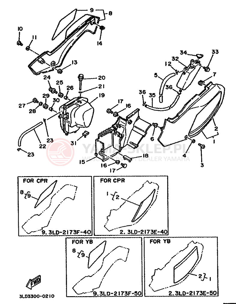 Schemat "Owiewki, pola numer., zb. oleju" do Yamaha XTZ750 SUPERTENERE