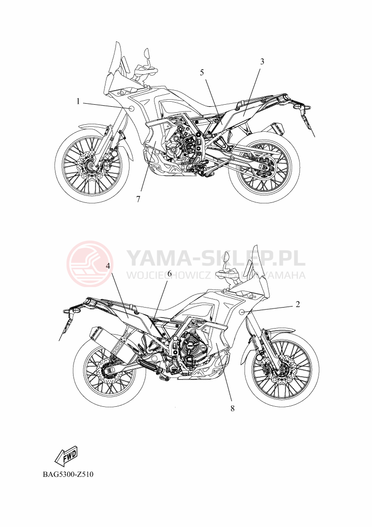 Schemat "GRAFIKA I EMBLEMAT" do Yamaha TENERE 700 WORLD RAID