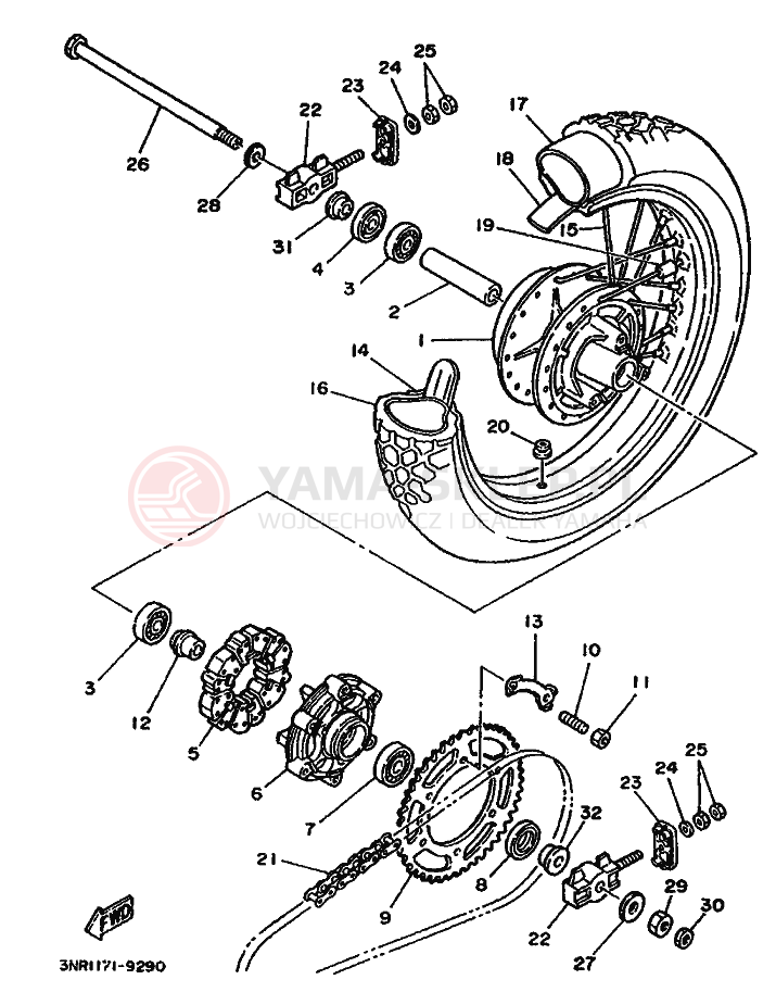 Schemat "Koło tył" do Yamaha TDR250