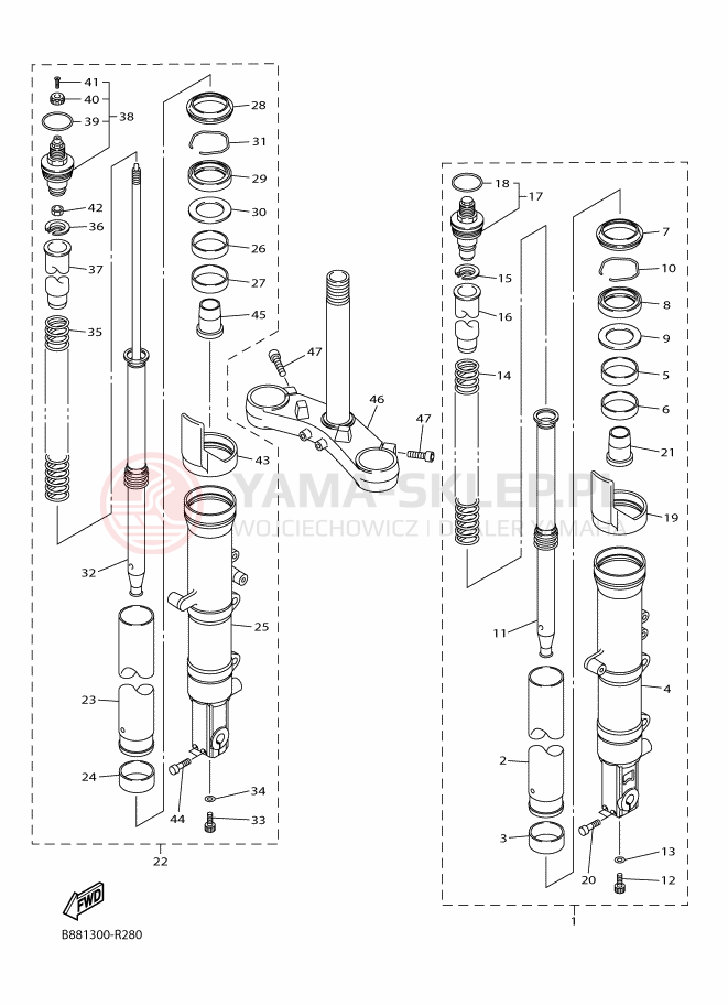 Schemat "Amortyzatory przód" do Yamaha FJR1300A