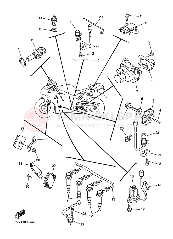 Schemat "układ elektryczny" do Yamaha YZF-R1 YZF-R1S R1