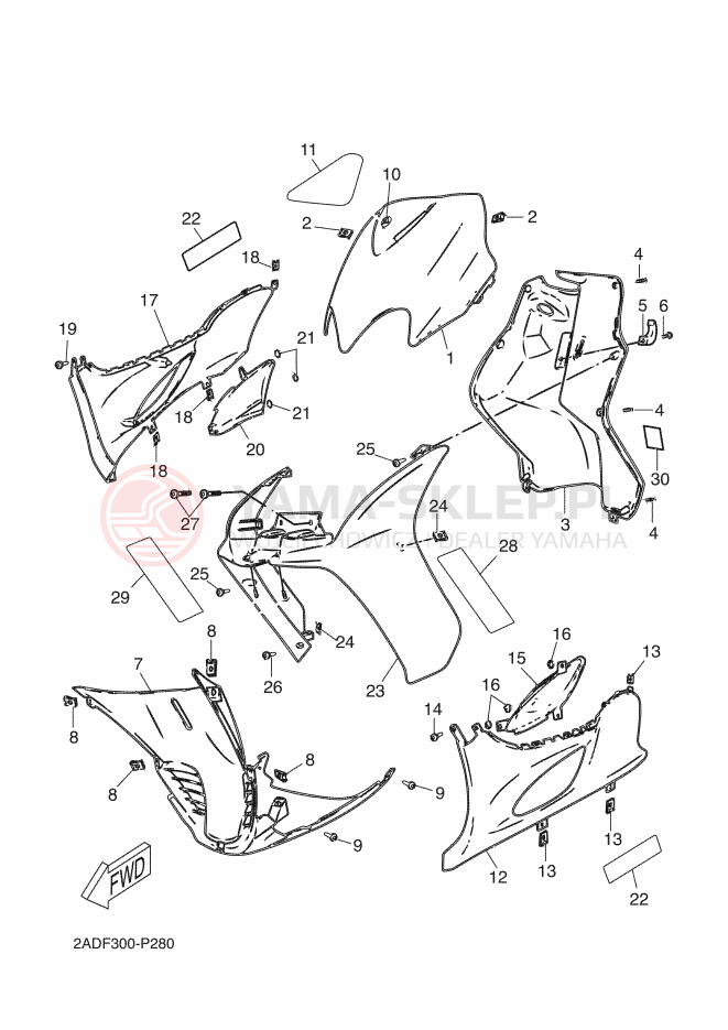 Schemat "Nadwozie przód" do Yamaha JOG R