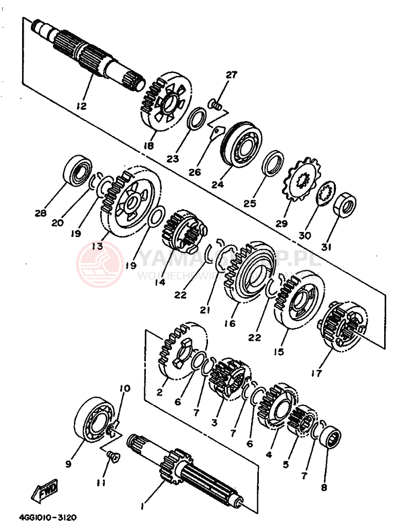 Schemat "Skrzynia biegów " do Yamaha TY250Z TY250