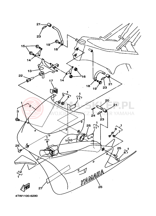 Schemat "Obudowa silnika" do Yamaha TZ250