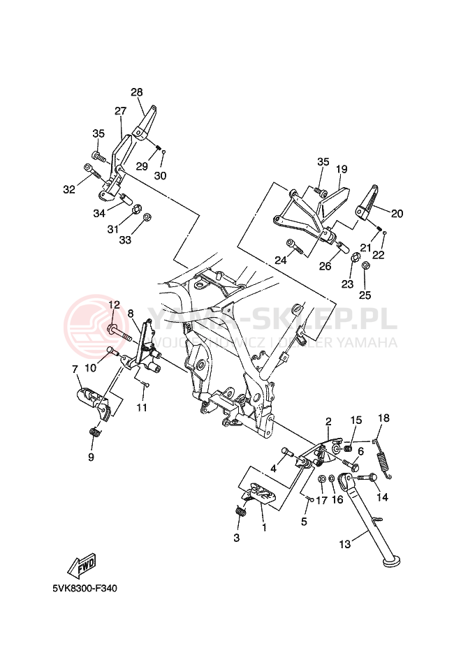 Schemat "Stopka postojowa i podnóżki" do Yamaha XT660R