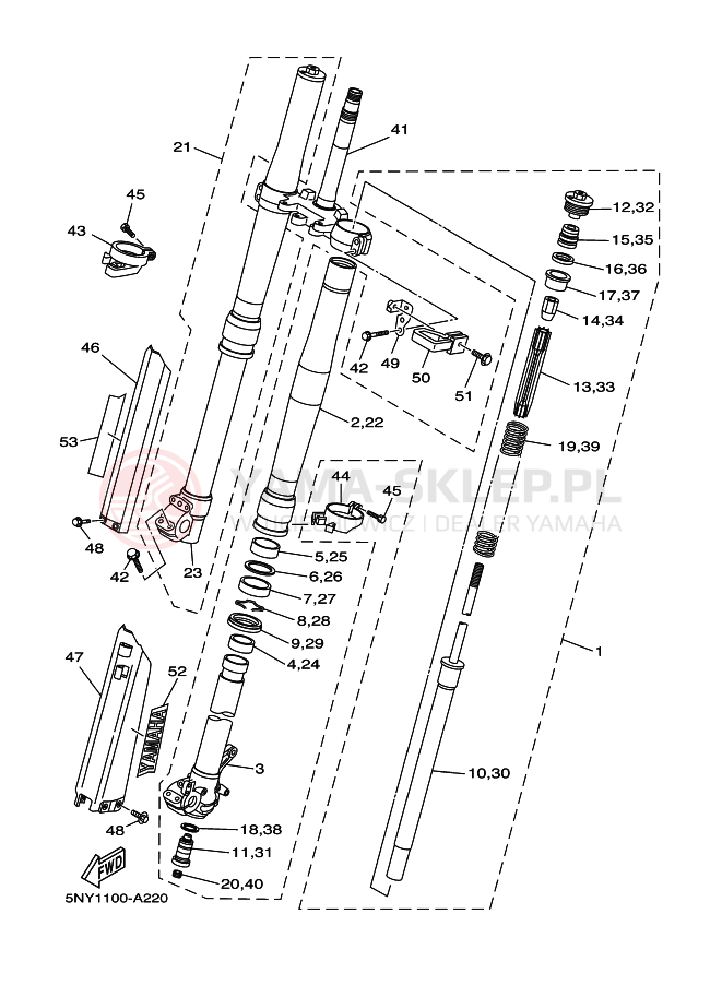 Schemat "Amortyzatory przód" do Yamaha YZ250