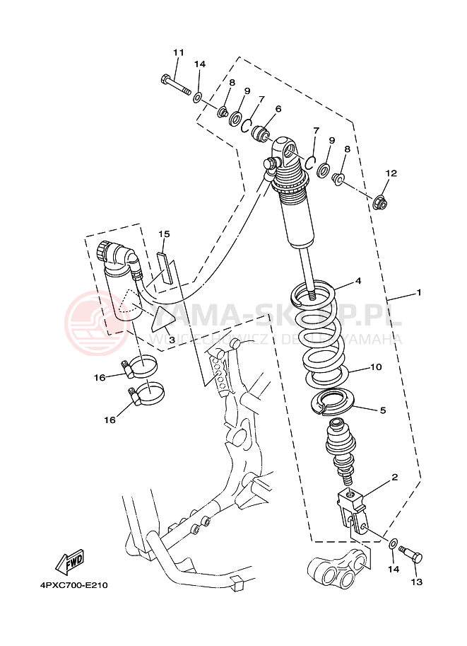 Schemat "zawieszenie tył" do Yamaha TT250R