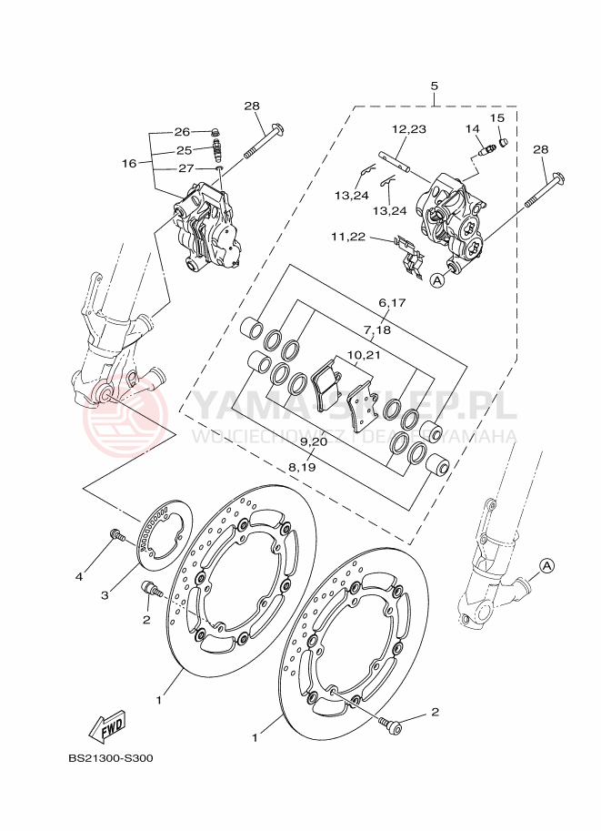 Schemat "Zacisk hamulcowy + tarcza przód" do Yamaha MT-09 ABS