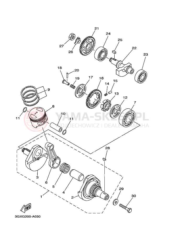 Schemat "Wał korbowy, tłok" do Yamaha AG200F