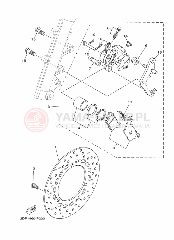 Schemat "Zacisk hamulcowy + tarcza przód" do Yamaha NMAX 150