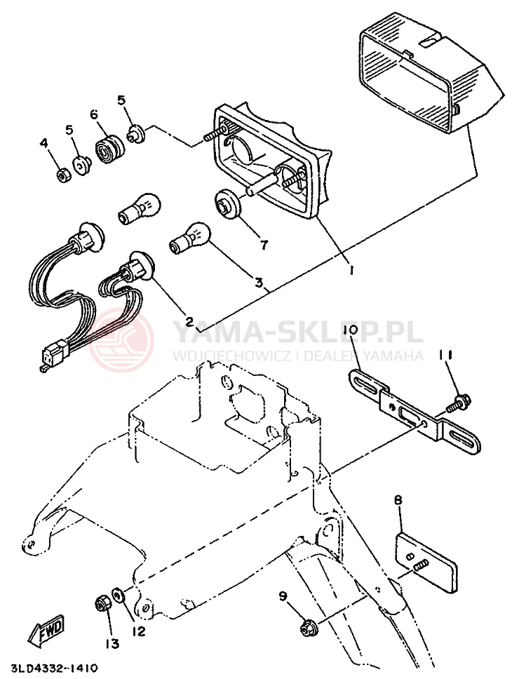 Schemat "Oświetlenie tył" do Yamaha XTZ750 SUPERTENERE