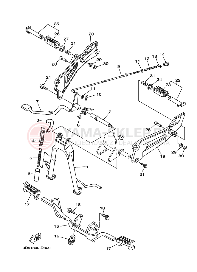 Schemat "Stopka postojowa i podnóżki" do Yamaha YBR125ED