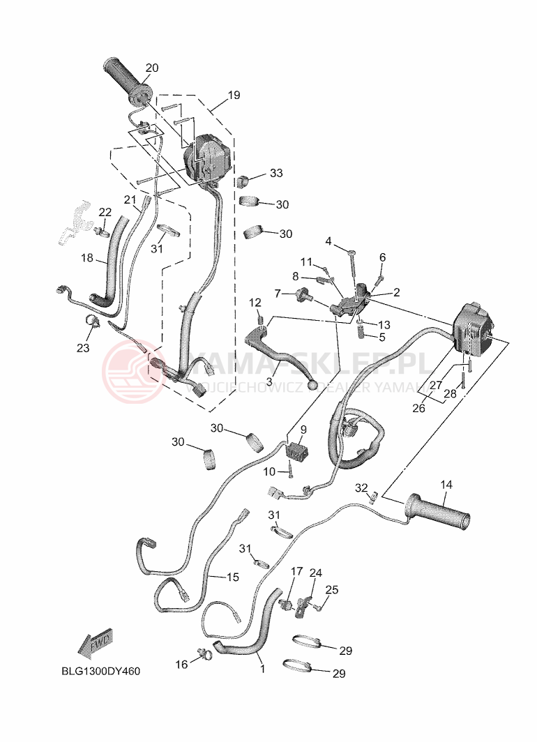 Schemat "Kierownica i osprzęt" do Yamaha TRACER 9 GT+