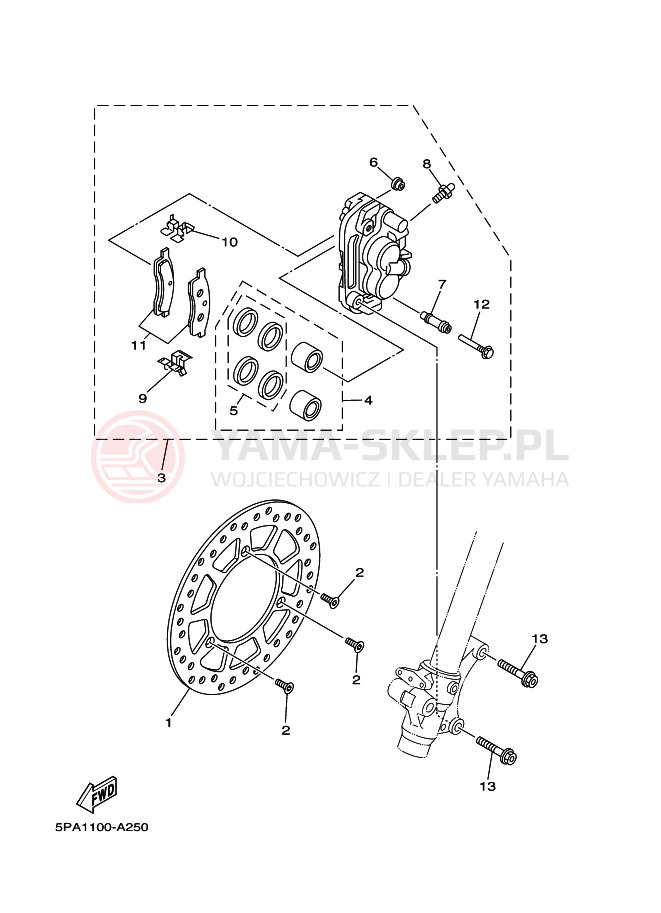 Schemat "Zacisk hamulcowy + tarcza przód" do Yamaha YZ85