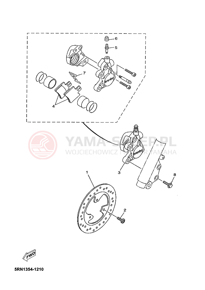 Schemat "Zacisk hamulcowy + tarcza przód" do Yamaha NEOS
