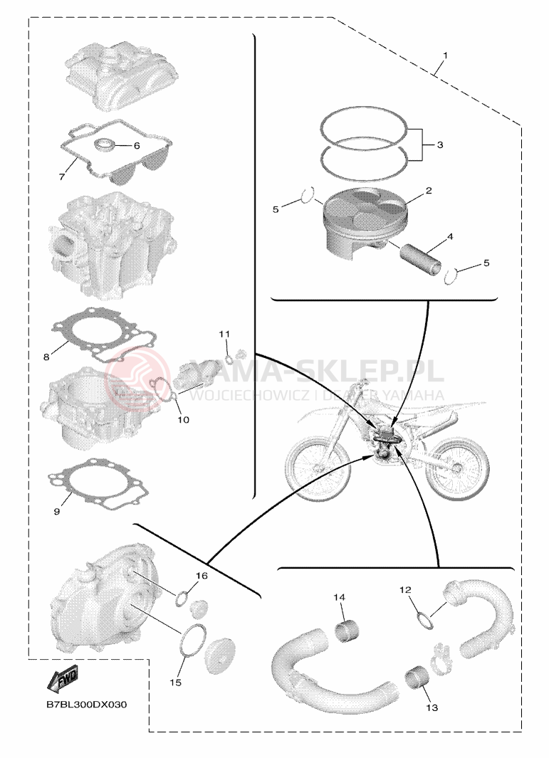 Schemat "ZESTAW NAPRAWCZY TŁOKA" do Yamaha YZ250F