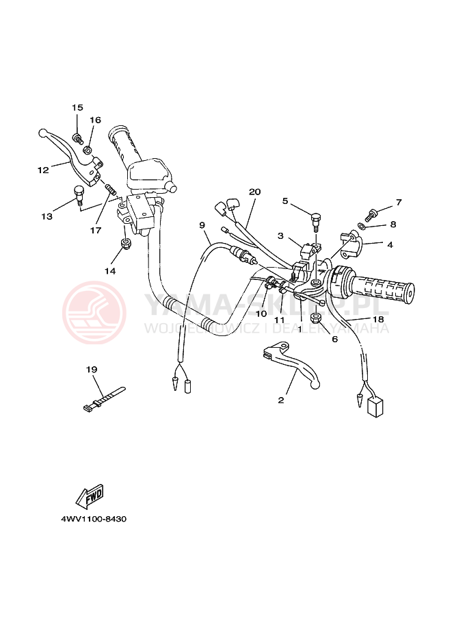 Schemat "Kierownica i osprzęt" do Yamaha YFM600FWA