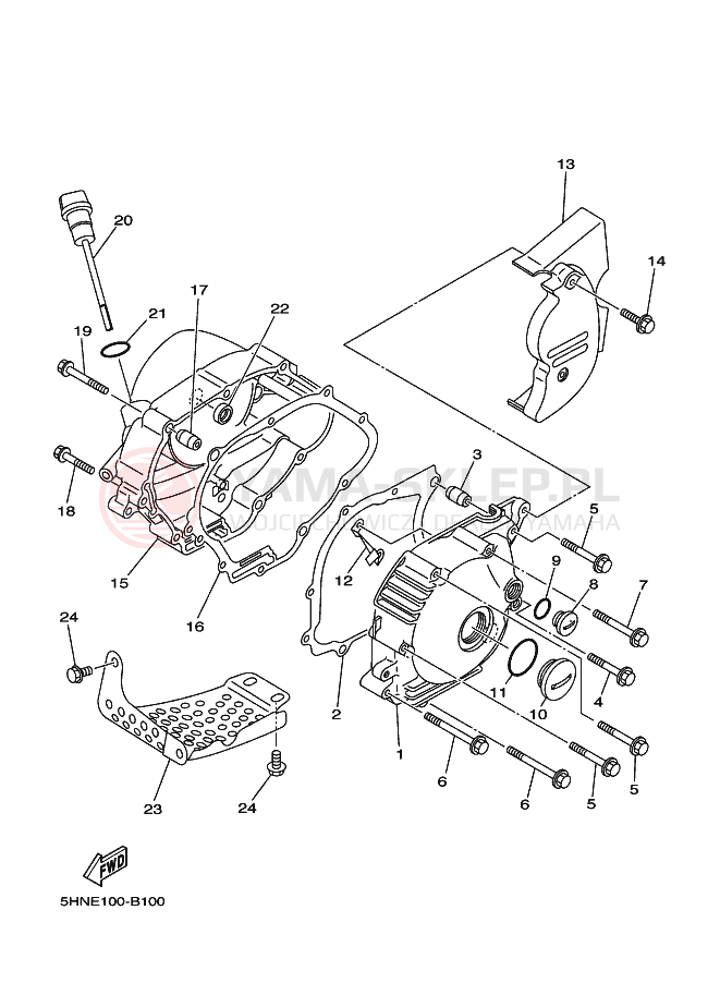 Schemat "Pokrywa silnika" do Yamaha TT-R90E