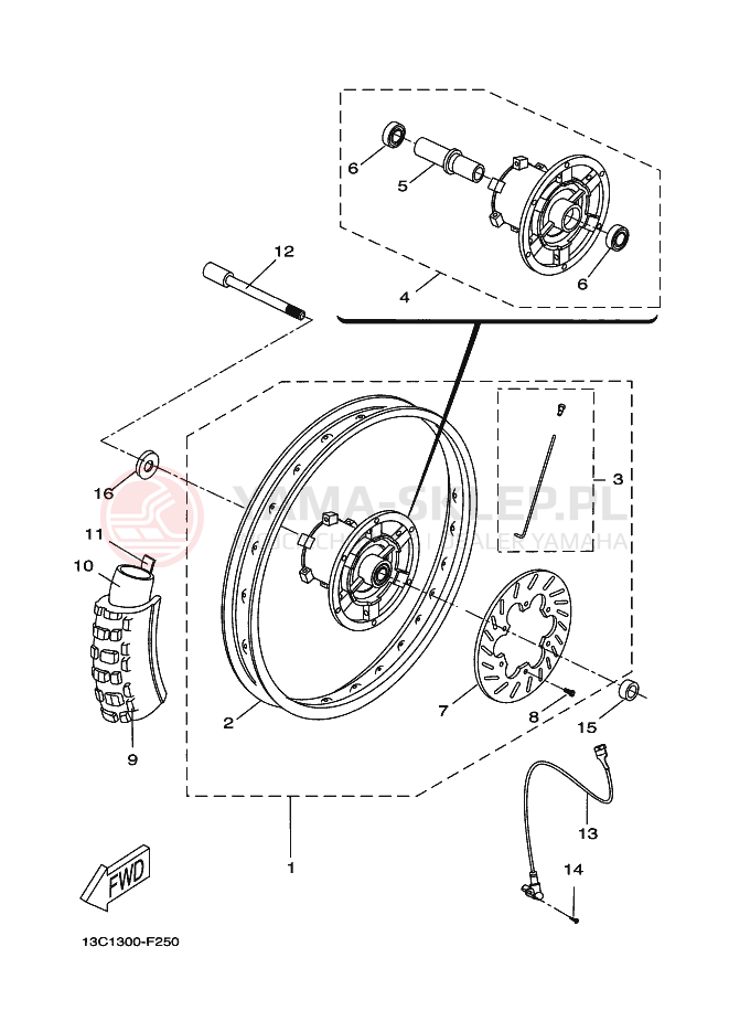 Schemat "Koło przód" do Yamaha DT50X