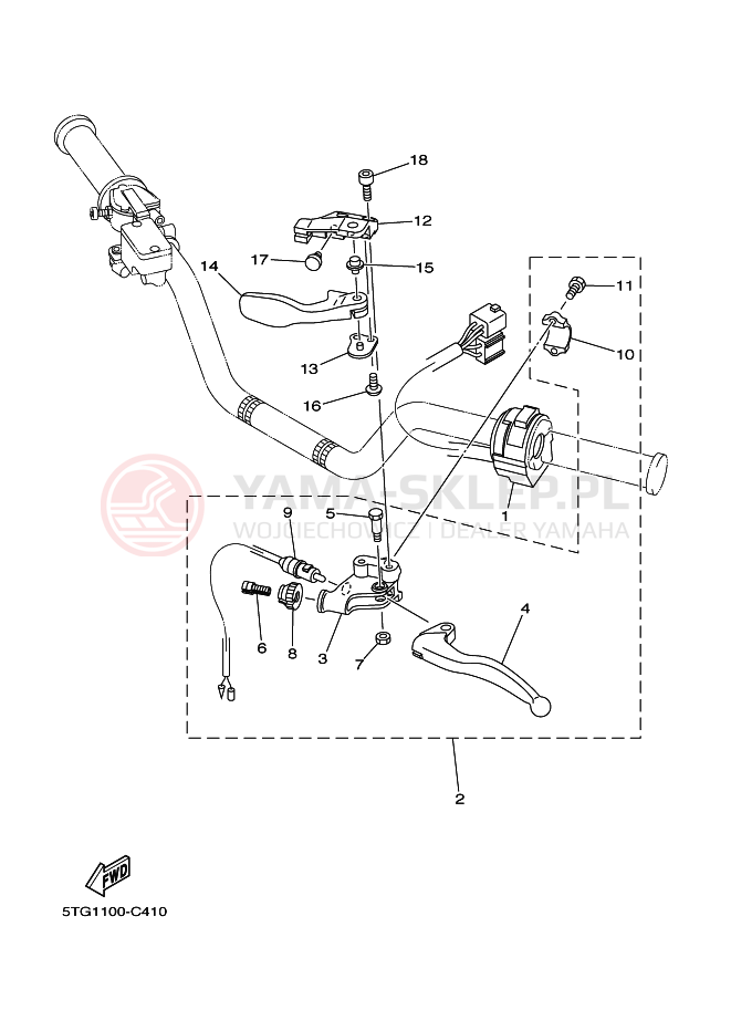 Schemat "Kierownica i osprzęt" do Yamaha YFZ450T