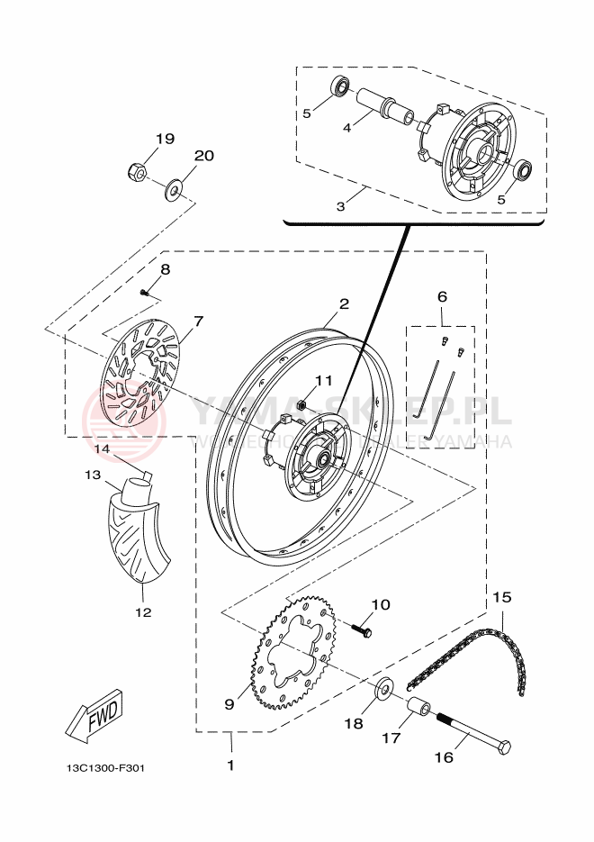 Schemat "Koło tył" do Yamaha DT50X