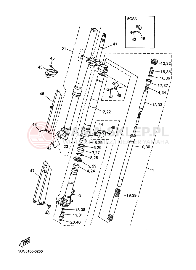 Schemat "Amortyzatory przód" do Yamaha WR400F