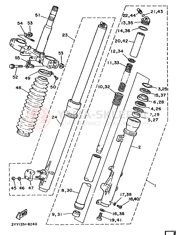Schemat "Amortyzatory przód" do Yamaha DT200R