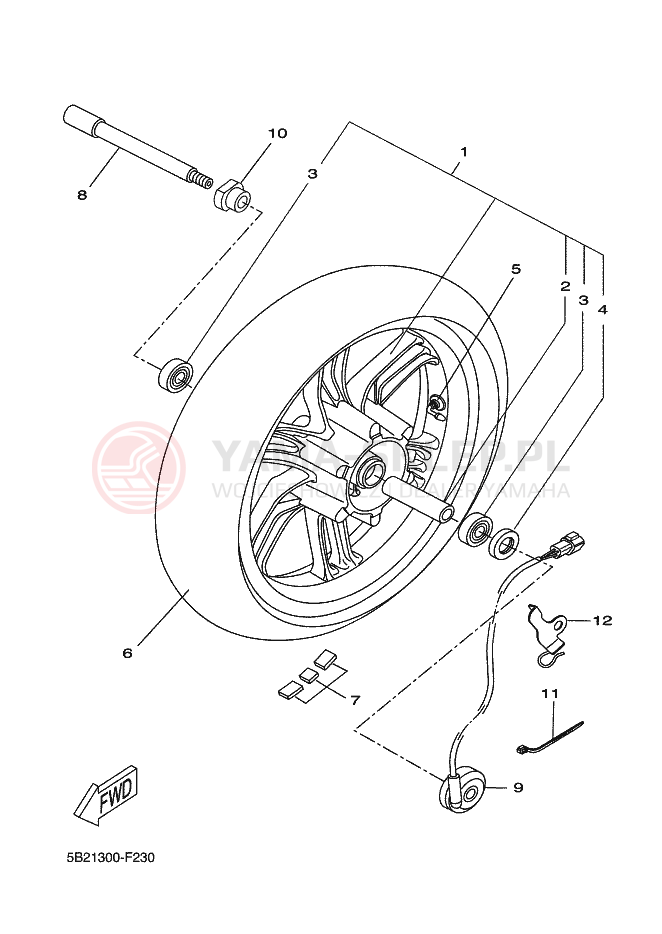Schemat "Koło przód" do Yamaha XCITY