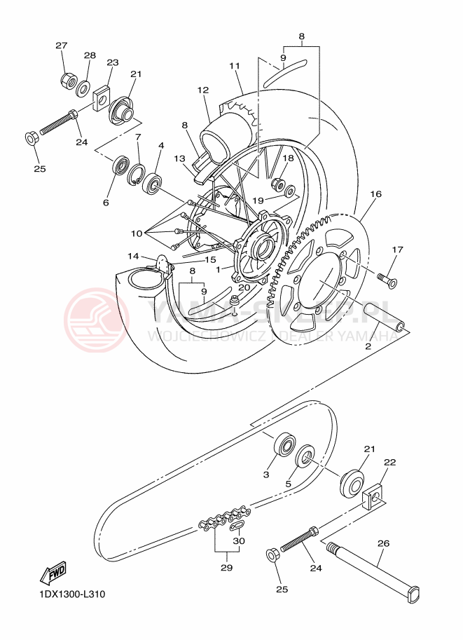 Schemat "Koło tył" do Yamaha WR450F