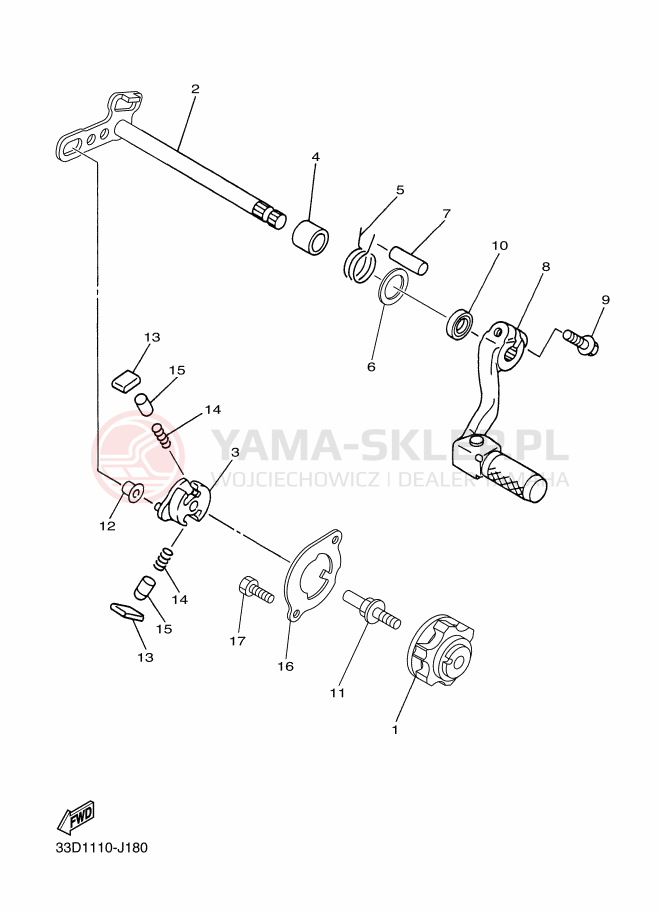 Schemat "Dźwignia zmiany biegów, wałek" do Yamaha YZ450F