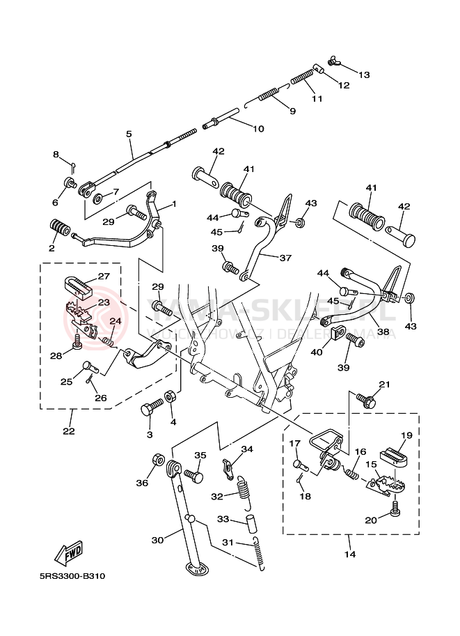 Schemat "Stopka postojowa i podnóżki" do Yamaha TW125