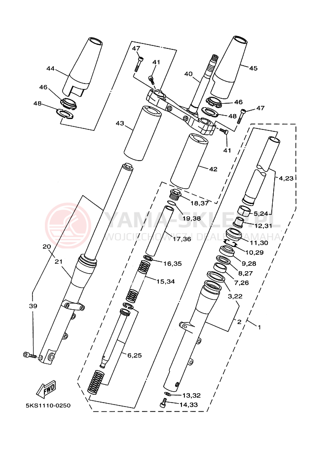 Schemat "Amortyzatory przód" do Yamaha XVS1100A DRAGSTAR 1100 CLASSIC