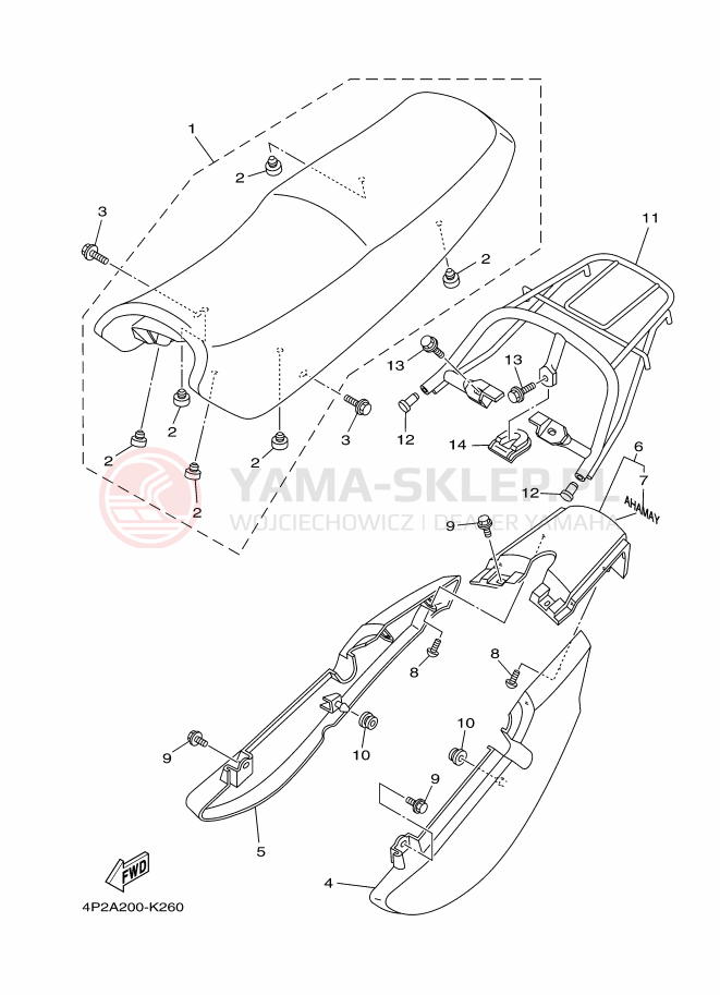 Schemat "siedzenie" do Yamaha YBR125E
