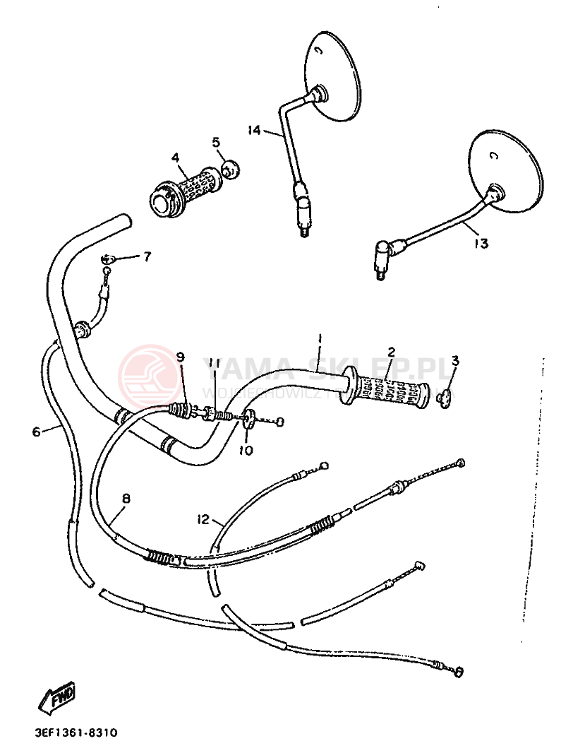 Schemat "Kierownica i osprzęt" do Yamaha XV1100 VIRAGO