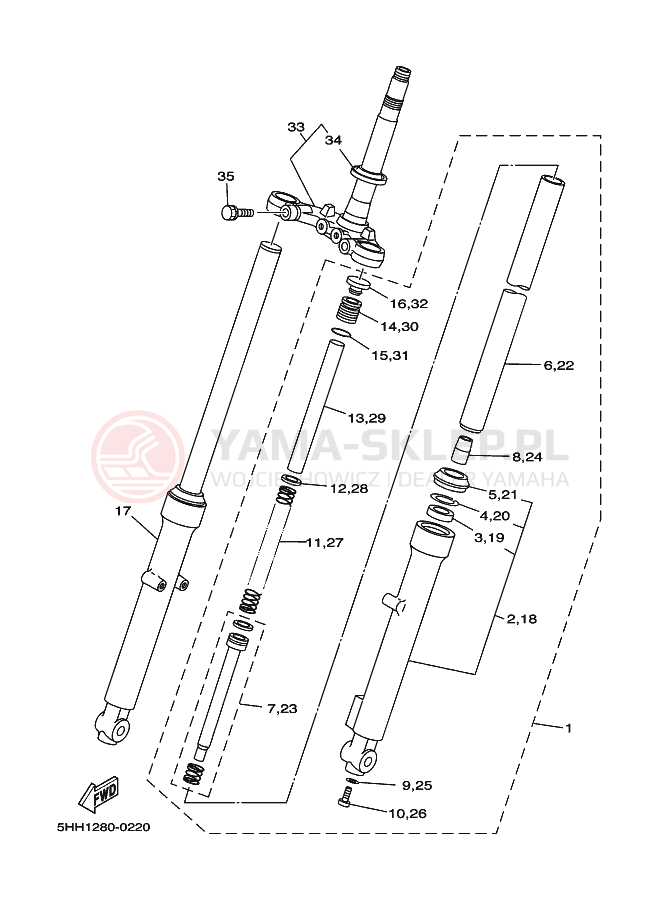 Schemat "Amortyzatory przód" do Yamaha YBR125E