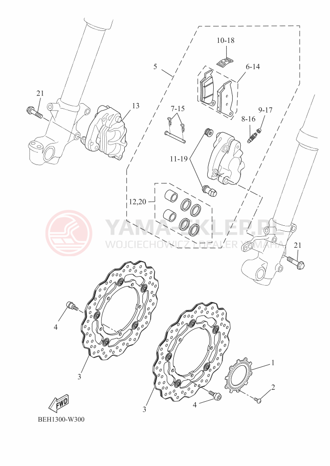 Schemat "Zacisk hamulcowy + tarcza przód" do Yamaha TENERE 700