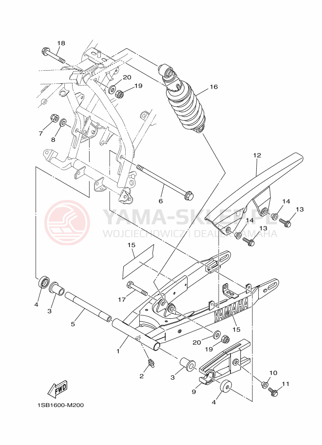 Schemat "wahacz, zawieszenie tył" do Yamaha XTZ125E